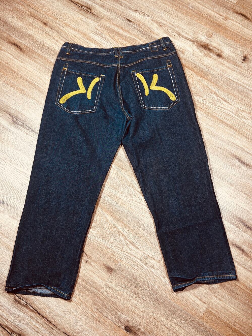 Karl Kani Gold Dark Wash Baggy Loose Fit Denim Jeans Men’s 42x32 Y2K Streetwear